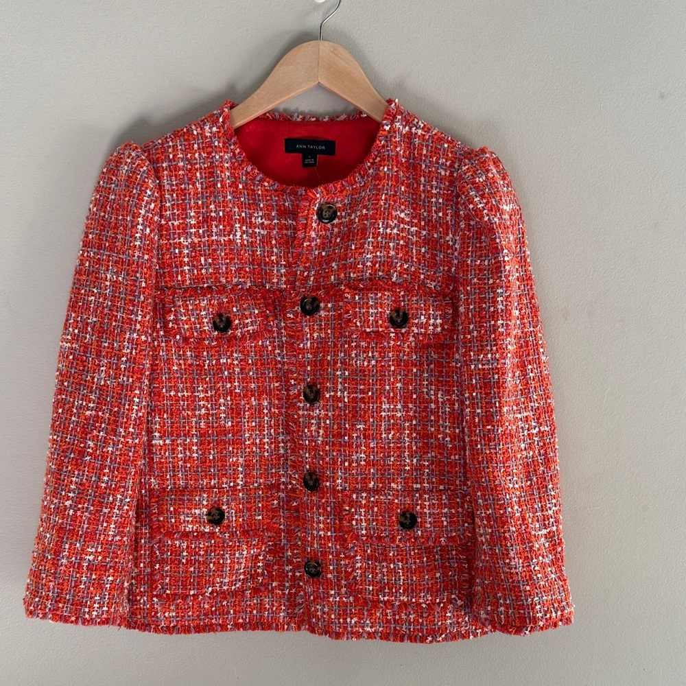 NWT Ann Taylor Vibrant Red Tweed Jacket